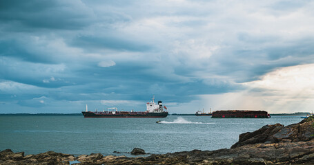 a jetski speeding in the sea. © creativica