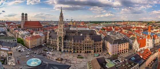 Munich (Munchen) Germany, high angle view city skyline at Marienplatz new Town Hall Square - 723517464