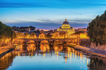 Rome Vatican Italy sunset city skyline at Tiber River - obrazy, fototapety, plakaty