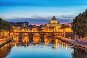 Fotobehang Rome Vatican Italy sunset city skyline at Tiber River © Noppasinw