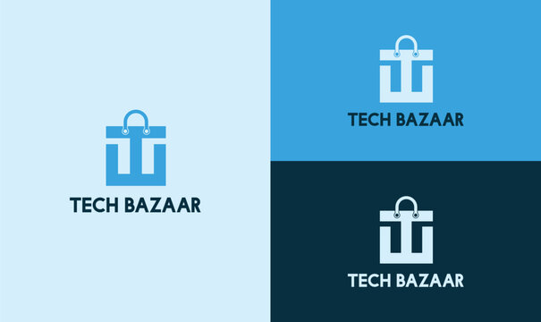E commerce logo design,tech bazaar logo design,tech market logo,tech shop logo design.