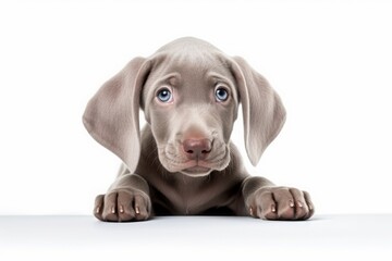 a weimaraner puppy on a white background. a breed of dog. a pet. - obrazy, fototapety, plakaty