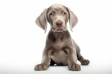 a weimaraner puppy on a white background. a breed of dog. a pet.