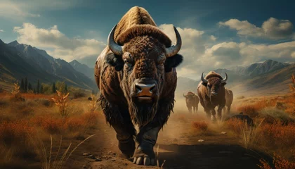 Rolgordijnen A powerful bison roaming the American prairies © Mahenz