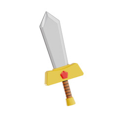 3d game sword icon illustration, transparent background, game asset 3d set