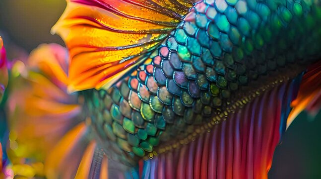 a close up of a colorful fish's tail