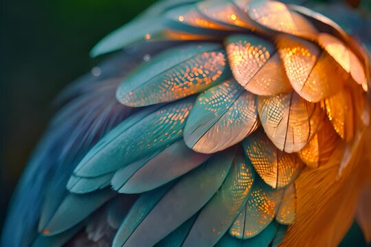 a close up of a colorful bird's feathers