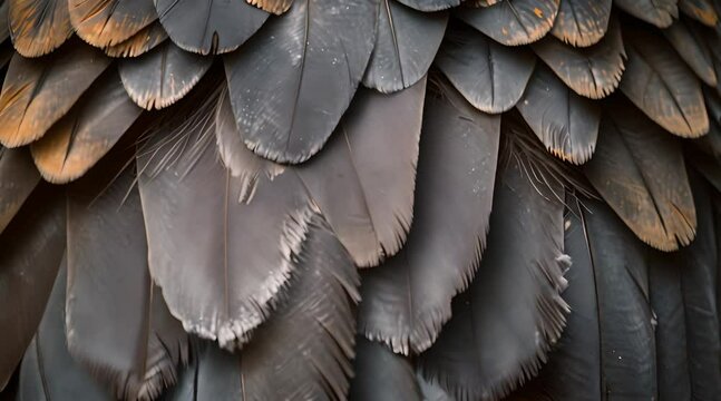 a close up of a large bird's feathers