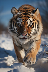 Obraz premium Un tigre de Sibérie marchant dans la neige.
