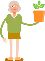 Grandmom Character Holding Plant Pot
