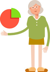 Grandmom Character Holding Pie Chart
