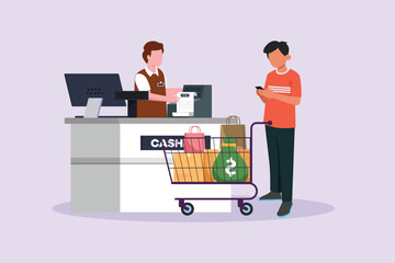 Happy people shopping at mall. Shopping concept. Colored flat vector illustration isolated.