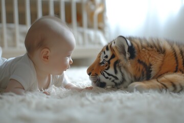 Serene Baby-Tiger Face-to-Face Meeting