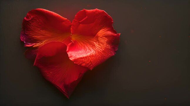 a heart shaped red flower on a black background