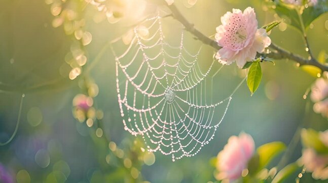 spider web hangs delicately on branch