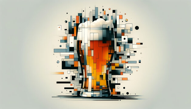 A digital deconstructivist style image of a beer