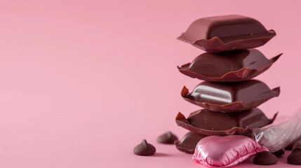 side view of chocolate and love with white and pink background theme valentine copy space