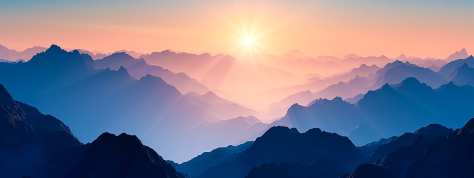 Sunrise in the mountains panoramic view beautiful scenery wide wallpaper generated by ai 