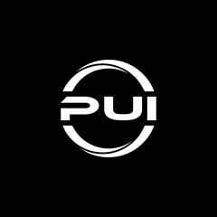 PUI letter logo design with black background in illustrator, cube logo, vector logo, modern alphabet font overlap style. calligraphy designs for logo, Poster, Invitation, etc.