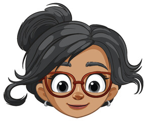 Cheerful animated woman wearing stylish glasses.