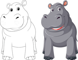 Vector illustration of two smiling hippos