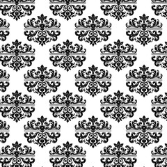 Fototapeta premium Damask Fabric textile seamless pattern Luxury decorative Ornamental floral divider Black line vintage decoration element white Background