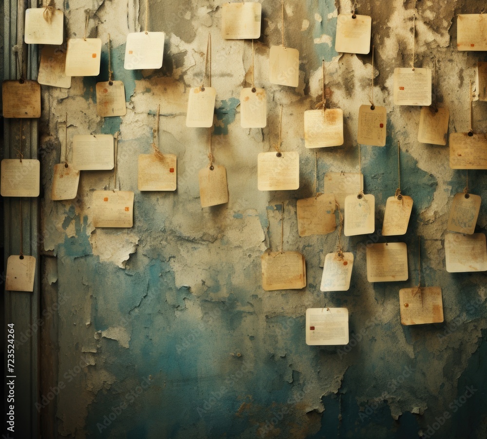 Poster a wall with many notes attached to it. generative ai.