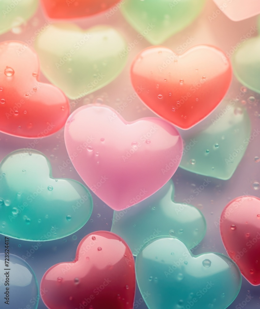 Poster many colorful hearts are floating in the air. generative ai.