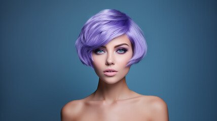 Beauty fashion model portrait purple color hair