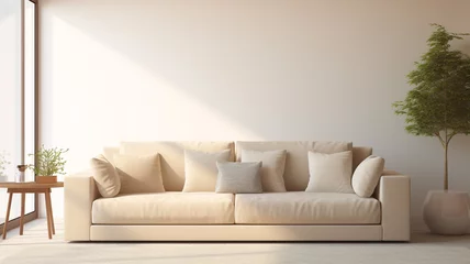 Foto op Plexiglas beige sofa in living room daylight from window © Yuwarin
