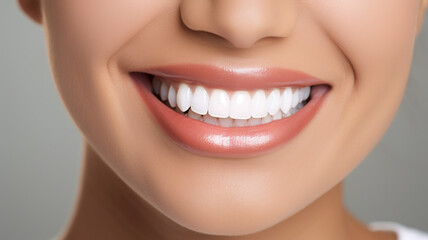 Obraz premium close up smiling woman white teeth for advertising