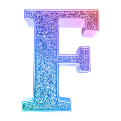 Gradient glitter letter F font 3d render