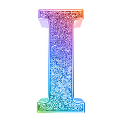 Gradient glitter letter I font 3d render