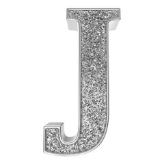 Silver glitter letter J font 3d render