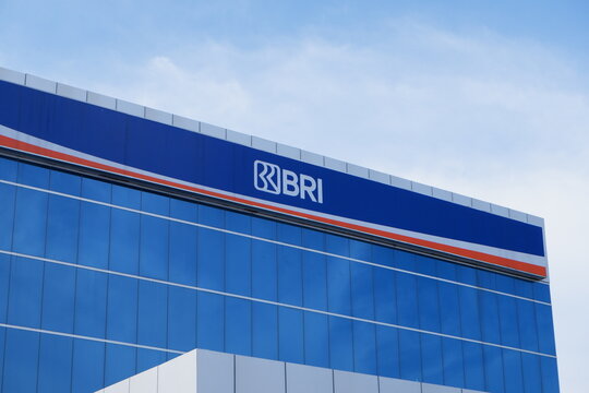 BRI bank logo on top of building. PT Bank Rakyat Indonesia (Persero) Tbk. Bank BRI is one of the largest banks in Indonesia. Bontang, East Kalimantan, Indonesia. January 02 2024