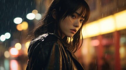 Fototapeta premium young Asian woman in Japan Street at night