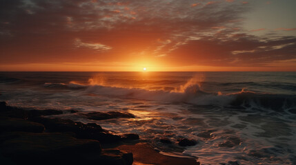 Dramatic view of sunset beach abstract background. Generative ai.