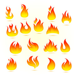fire flames set red pictogram icon 