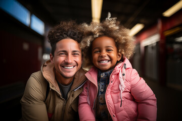 Smiling man with his kid outdoors