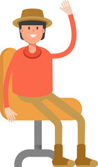 Farmer Character Sitting on Chair
