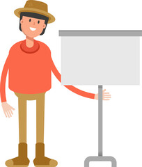 Farmer Character Presenting Whiteboard
