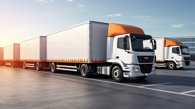 Trucks parked lined road freight industry logistics and transport concept ai generated image