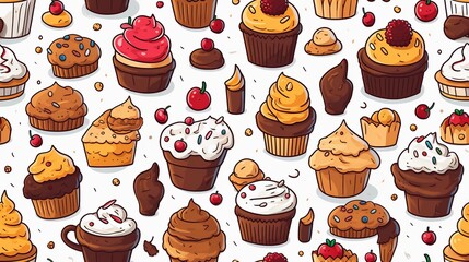 Seamless pattern with cupcakes and muffins.