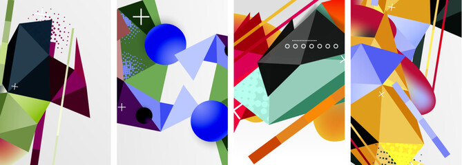 Geometric elements in abstract poster composition set. Vector illustration For Wallpaper, Banner, Background, Card, Book Illustration, landing page