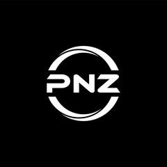 PNZ letter logo design with black background in illustrator, cube logo, vector logo, modern alphabet font overlap style. calligraphy designs for logo, Poster, Invitation, etc.