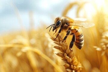 Photograph of bees on a rice background