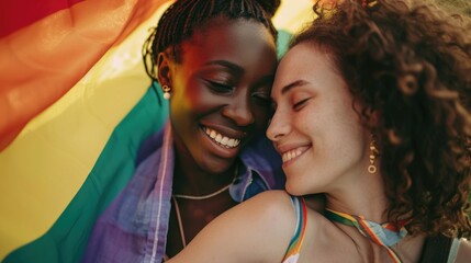 Multiracial lesbian couple, showing love and affection in their relationship