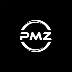 PMZ letter logo design with black background in illustrator, cube logo, vector logo, modern alphabet font overlap style. calligraphy designs for logo, Poster, Invitation, etc.