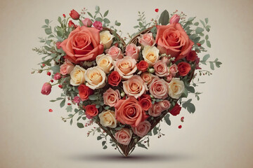 A creative floral heart with an isolated background