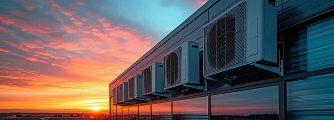 Foto op Plexiglas On the roof of an industrial building is an external unit for a commercial HVAC system. © tongpatong